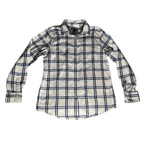 Land's End Women's Flannel Shirt Size 8 Button-Down White & Blue Plaid